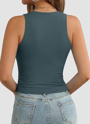 Image of ATHMILE Womens Double Lined Crop Tank Tops Casual Basic Shirts Sleeveless Workout Tops Cute Summer Clothes Teen Girls