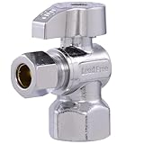 Eastman 1/2 Inch FIP x 3/8 Inch OD Compression Quarter Turn Angle Stop Valve, Brass Plumbing Fitting, Chrome, 10733LF