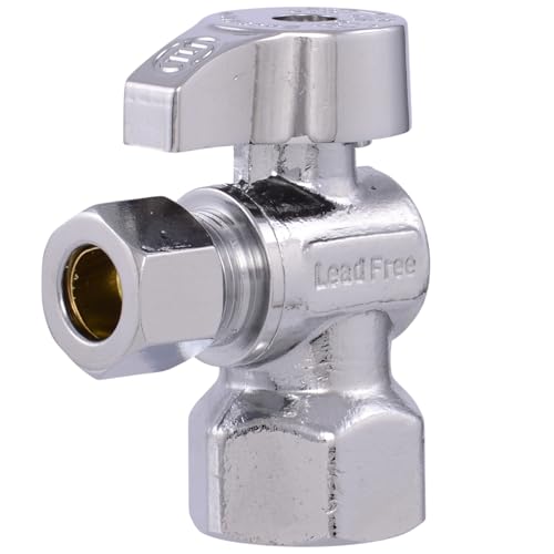 Eastman 1/2 Inch FIP x 3/8 Inch OD Compression Quarter Turn Angle Stop Valve, Brass Plumbing Fitting, Chrome, 10733LF