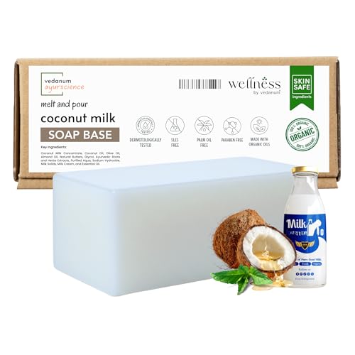 Image of VEDANUM Ayurscience 100% Natural and Organic Coconut Milk Soap Base - 800 Gm | Handmade Soap Making | Grade A+ | SLES Free | pH Skin Friendly | Lab Tested