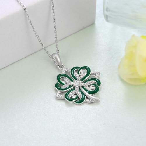 Four Leaf Clover Necklace 925 Sterling Silver St Patricks Day Shamrock Necklace for Women Lucky Clover Jewelry for Women3