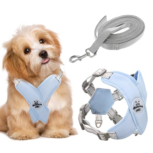 AYSYR Harnais Respirant pour Chiots et Petits Chiens [5-7 kg] - Absorption des Chocs réfléchissant, Cadre en X réglable et Laisse - Harnais de Poitrine...