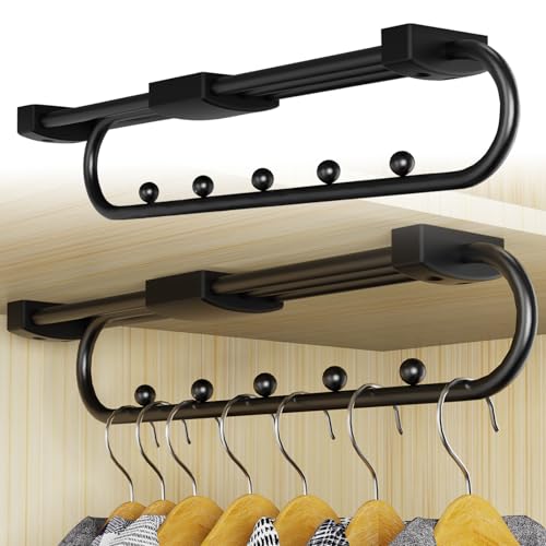 Reixuier 2 Pezzi Appendiabiti Estraibile per Armadio 25 cm,Asta Appendiabiti per Armadio Risparmia Spazio di Archiviazione per Organizzare Vestiti e Pantaloni In Armadi e Aree di Stoccaggio