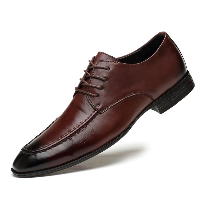 Shoes Dress Oxford for Men Lace Up Pointed Burnished Toe Apron Toe Leather Derby Shoes Anti-Slip Block Heel Low Top Slip Resistant Wedding2