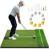 Golfguru Golf Mat 5x4ft-21mm Thickened Dual Turf Golf Hitting Mat with Alignment Aid, Dense Elite Mats Practice Outdoor Indoor, Chipping Training Matt for Garage Backyard Driving Simulators