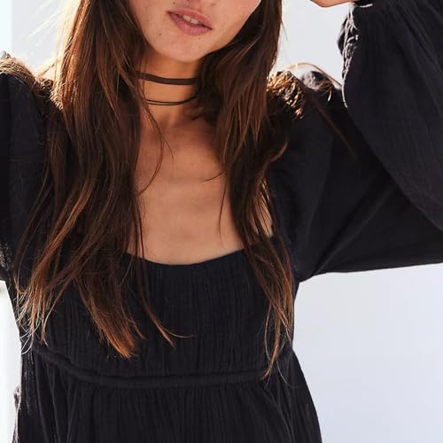 Image of Shiyifa Women's Summer Mini Dress Casual Square Neck Long Sleeves Loose Sundress with Pockets