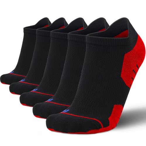 Mens running ankle socks size 9-12,black low cut socks with arch support,compression anti-slip socks,5 pairs