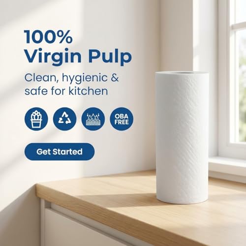Image of 2Ply Kitchen Tissue Roll | Virgin pulp | Soft and Highly Absorbent Paper Towel For Kitchen Home and Office | Eco Friendly Disposable Napkins | 60 Sheets Per Roll, (Pack of 2, White)