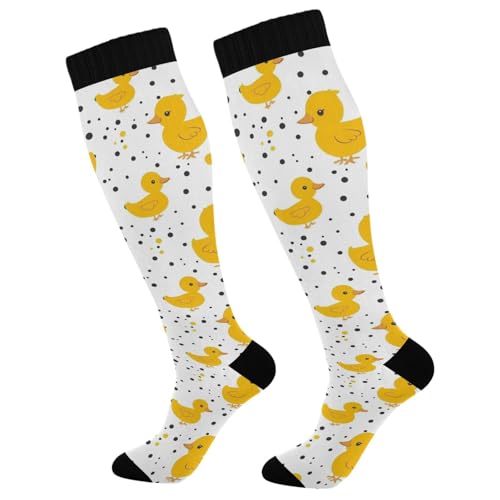 MFTJYO Cute Yellow Duck Polka Dot Compression Socks for Women Men Circulation Long Knee High Socks for Athletic Sports Running