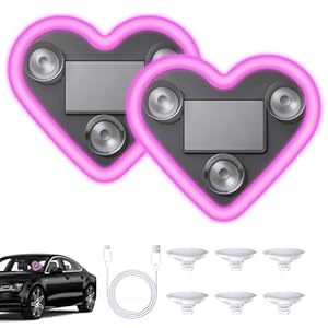 2 luces LED ambientales para automóvil, luz de neón LED en forma de corazón, alimentada por energía solar, luz de ambiente en forma de corazón con 3 modos, impermeable IP65, para decoración romántica