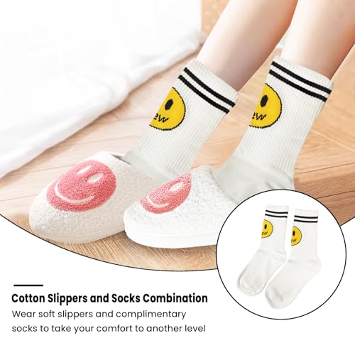 DABAUR Smile Face Slippers for Women and Men,cute Soft Plush Smile Slippers Retro Preppy Fuzzy Slip-On House Shoes Funny Happy Fluffy Cloud sliders with Memory Foam Slippers Cozy Indoor Outdoor2