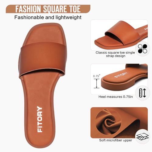 Image of FITORY Women's Slide Sandals Fashion Square Open Toe with Cushioned Footbed Slippers for Beach Size