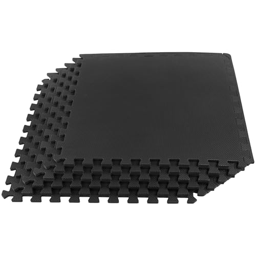 Image of EVA Foam Mat Tiles 6-Pack - 24 SQ FT of Interlocking Padding for Garage, Playroom, or Gym Flooring - Exercise Mat or Baby Playmat by Stalwart (Black)