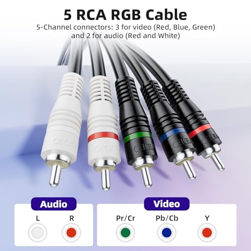 Image of 5 RCA Cables 6-Foot Component Cable RCA Splitter Audio Video Cable | YPbPr RGB AV Cable 1080i Male /Male for DVD STB TV Box HDTV - 1.8m