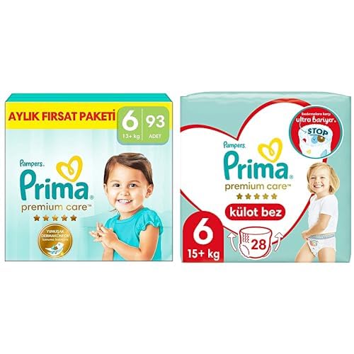 Prima Bebek Bezi Premium Care 6 Beden 93 Adet Junior Aylık Fırsat Paketi & Prima Külot Bebek Bezi Premium Care 6 Numara 28'li 15+ kg