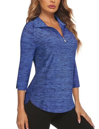 Cucuchy Style Womens Golf Shirt 3/4 Sleeve Quarter Zip Workout Tennis Tops Quick Dry UPF 50+ Shirts