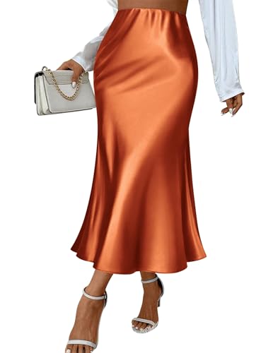 Zeagoo Women's Petite Silk Skirt Caramel Midi Summer Skirts Ladies