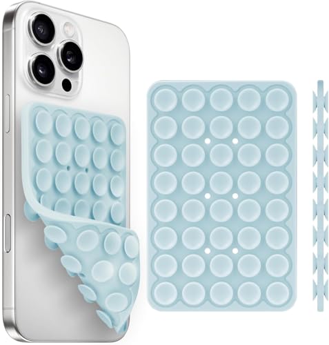 Zodazoqa Silicone Suction Cup Phone Case Mount Double Sided Hands-Free Strong Grip Holder for Selfies and Videos Silicon Phone Stand for iPhone and Android Baby blue