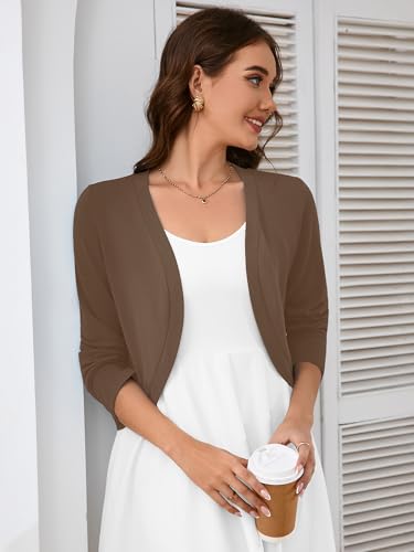 Image of Heymoments Women's Long Sleeve Thin Kintted Shrugs Sweaters Lightweight Cropped Tops Open Front Cardigan for Dress