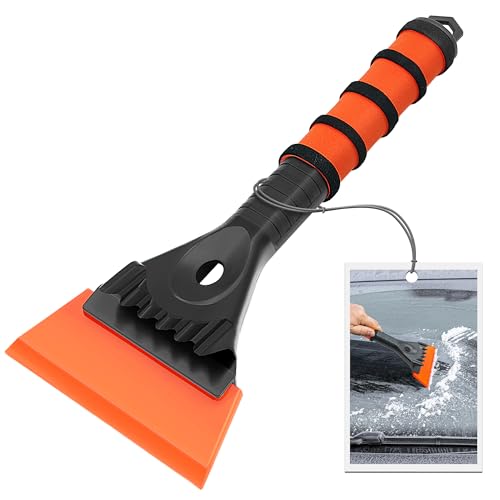 TidyBliss Ice Scraper for Car Windshield, 5 inches Wide TPU Blade, Frost Remover with Ergonomic Foam Grip for SUV Truck Glass Window (Orange)