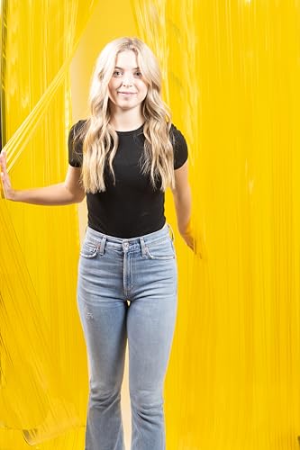 Image of PVC Strip Door Curtain Kit - 42 inch (3 ft 6 in) Width x 84 inch (7 ft) Height - Yellow Anti-Insect Infused with Citronella - 8 inch Wide x .08 inch Thick PVC Strips, 50% Overlap - NSF & USDA Approved - Made in USA