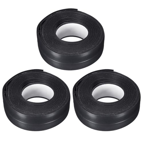 uxcell Waterproof Seal Caulk Strip Tape Self Adhesive 0.87" W x 10.5'L PVC Sealing Tape for Kitchen Bathroom Black 3Pcs