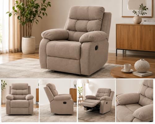 Image of Recliner Armchair for Living Room | Comfortable Upholstered Single Seater Sofa Chair with Ergonomic Backrest, Plush Armrests, Spacious Seat and Solid Wooden Frame