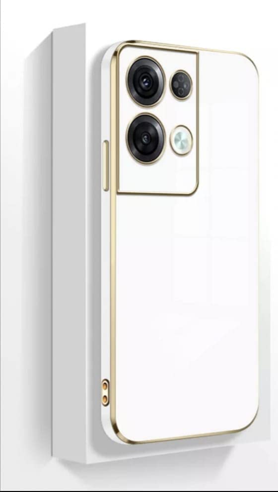 Image of Apurb Store for Oppo Reno 8 Pro 5G Plating Square Gold Frame Phone Case Luxury Soft Silicone Back Cover (for Oppo Reno 8 Pro 5G, White)