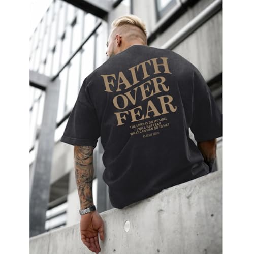 Christian Faith Over Fear Shirt for Men Jesus Religious Shirts Oversized Graphic Tees Acid Wash God T-Shirt4