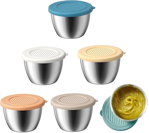 UFOVAOK 6er Set Edelstahl Dipschalen, Mini Dose Mit Deckel - 80ml Salatdressing BehäLter für Saucen, Dip, Snacks & Kräuter (Reisefreundlich)