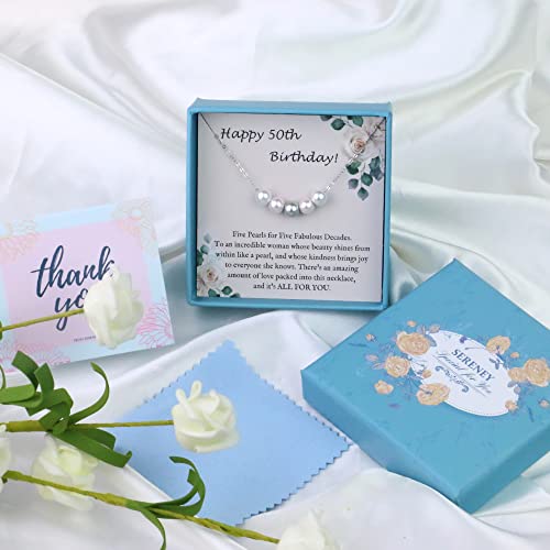 50Th Birthday Gifts For Women 925 Sterling Silver Chain With Five Pearl As Cool Gifts For 50 Year Old Woman Or Mom, Adjustable Dainty Necklace For Friend Of 50Th Birthday Gift Ideas From Sereney #TOP1