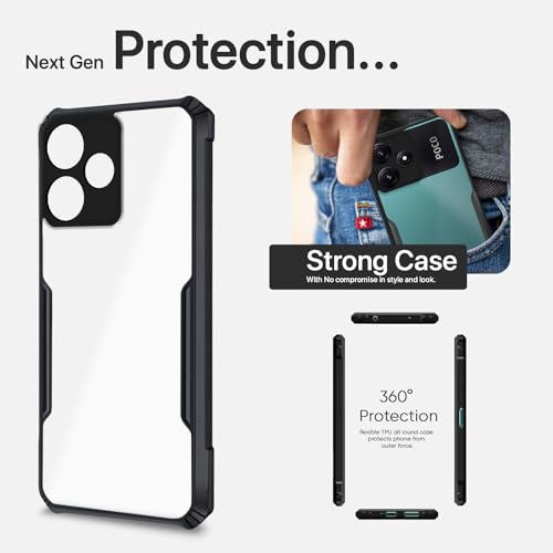 Image of Outlouders Back Cover for Poco M6 Pro 5G | Ultra Hybrid Transparent | Full Camera Protection | Raised Edge | Crystal Clear Bumper Case (Black)