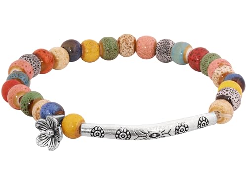 MINACHI Bohemian Colorful Ceramic Bead Bracelet, Floral Charm, Personality Cool Jewelry for Women