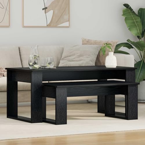 Table basse rectangulaire noire effet chêne au design contemporain épuré - 3