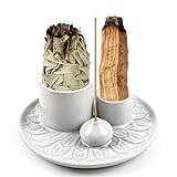 4 in 1 Räucherstäbchenhalter, Diese Räucherschale für jedes Räucherwerk, Palo Santo, Salbei Räuchern und Kerzenhalter, Räucherstäbchen Halter ideal für Home Decor, Meditation und Yoga (Weiß)