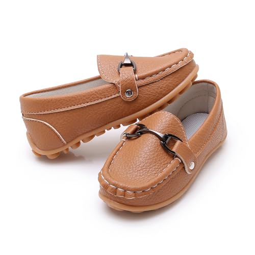 Image of SOFMUO Boys Girls Leather Loafers Slip-On Oxford Flats Boat Dress Schooling Daily Walking Shoes(Toddler /Little Kids)