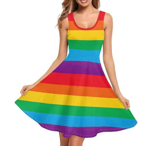 Image of TOADDITDO Women's Sleeveless O Neck Beach A-Line Party Coctail Tank Dresses Flared Sundress
