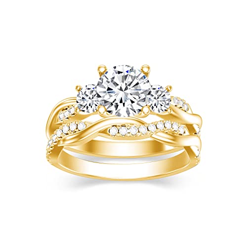 1.46 Carat (ctw) Round Cut Moissanite Twisted Bridal Sets Engagement Ring Set for Women, White Gold Wedding Band Engagement Ring, Customizable Sterling Silver, 10k gold, 14k gold, 18k gold