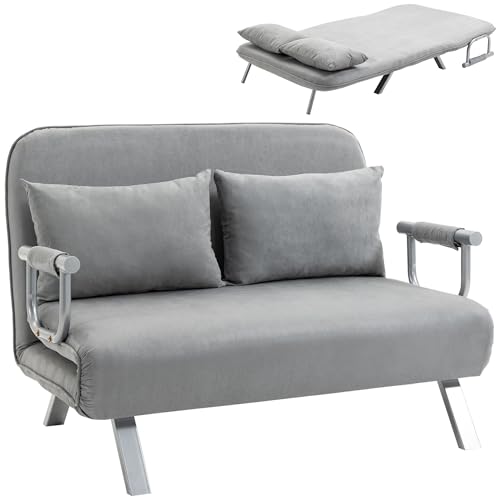HOMCOM Canapé-lit 2 Places, Fauteuil Convertible avec Dossier réglable en 5 Positions, Chaise Longue avec 2 Coussins Inclus, canapé en revêtement Aspect...