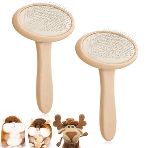 Image of Tessco for you 2 Pcs Wool Carder Brush for Needle Felting | Wool Carding Brush with Wooden Handle, Hand Comb Yarn Brush for Long Haired Dogs Craft Felt Project Pet Grooming Fur Supplies