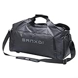 Bolsa deportiva de gimnasio para hombre, 50 L, impermeable, con compartimento para zapatos y bolsillo húmedo, para pasar la noche, fin de semana, fútbol (negro)