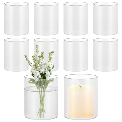 Oungy 8 cilindri in vetro per candele, vaso di vetro piccolo 10 cm di altezza, vaso in vetro trasparente, cilindri rotondi con fondo, piccoli vasi di vetro per decorazione della casa e dell'ufficio