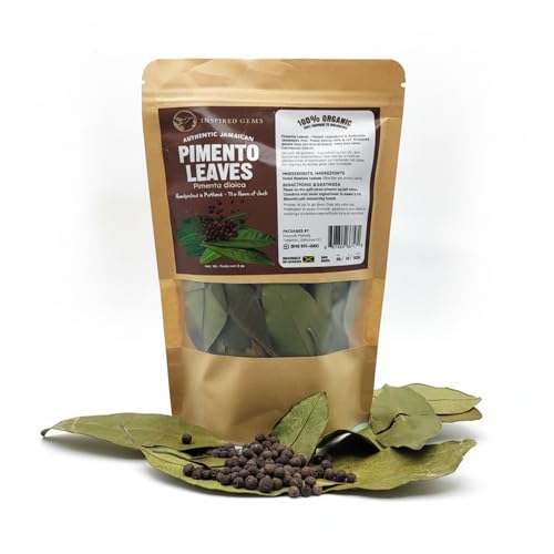 Jamaican Pimento Leaves (Allspice) 2oz +85 Handpicked Leaves from Portland Jamaica Great for Jerk Grilling Marinades + Teas - Inspired Gems