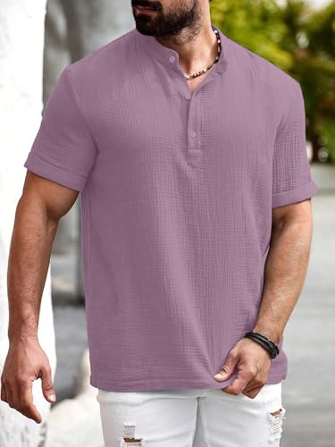 Image of Men Shirt | Black Textured Cotton Blend | Regular Fit Casual Shirt | Half Short Sleeve | Mandarin Chinese Collar | Button Down | Summer Office Wear | Stylish Shirt for Men