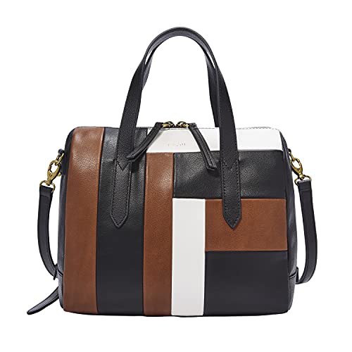 Fossil Women's Sydney Leather Satchel Purse Handbag, Neutral Multi Patchwork