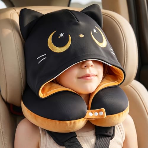 Certified to ASTM & CPSIA Standards&ndash;Kids Travel Neck Pillow with Hood,Memory Foam Airplane...
