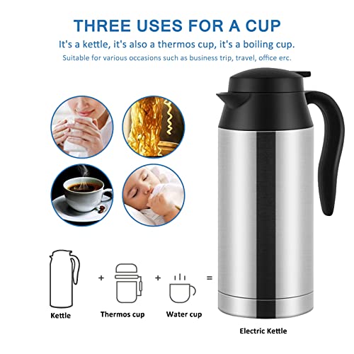 12V Car Kettle Boiler - 650ml Travel Kettle Car Water Heater Stainless Steel Car Coffee Cup Warmer Hot Water Maker with DC 12V Charger Electric Kettle for Car - Image 10