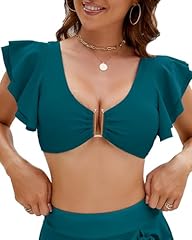 Green Ruffle Sleves Bathingsuits Top