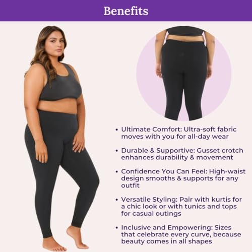 Image of Adira | Plus Size Leggings for Women | Plus Size Leggings for Women | High Waist | Ankle Length | Soft Cotton & Elastane Blend | Non-See-Through | Gusset Crotch Prevents Ripping
