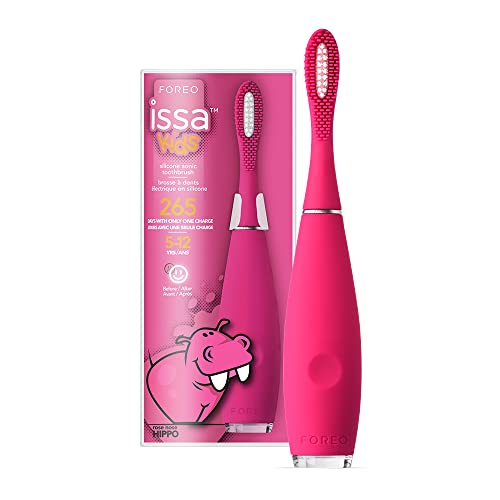 FOREO ISSA Kids Silicone Sonic Toothbrush for Children from 5 to 12 Years, Rose Nose Hippo